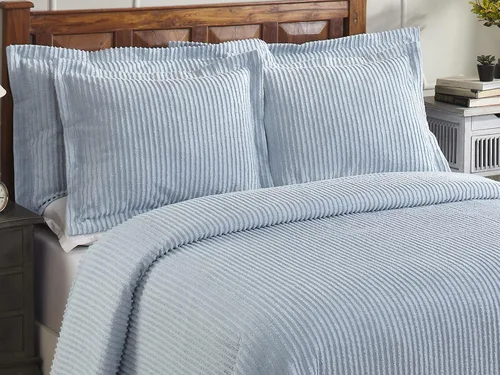 Vista 3 de Better Trends Colchas de Chenille Tamaño Individual, Azul 100% Algodón Chenille Diseño de Rayas Acolchado Cobertor Suave Liviano, 96"x110" con 1