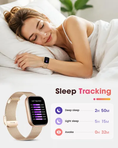 Vista 7 de Reloj inteligente para mujer, llamada Bluetooth de 1.75 pulgadas (respuesta/marcación), rastreador de actividad física con monitor de frecuencia Oro