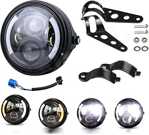 Vista 10 de LEDUR Faro delantero LED de motocicleta de 7 pulgadas aprobado por DOT redondo alto/bajo con carcasa soportes de montaje de cubo para Road King