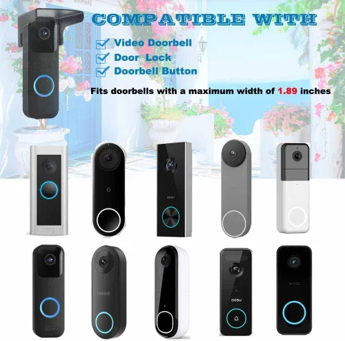 Vista 5 de Paquete de 2 fundas para timbre de puerta, de acero, resistentes a la intemperie, con protección antirreflejos, compatible con parpadeo/Ring