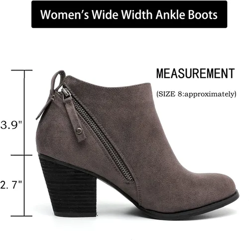 Vista 3 de Luoika Botines anchos para mujer, tacón medio extra ancho con cremallera lateral.