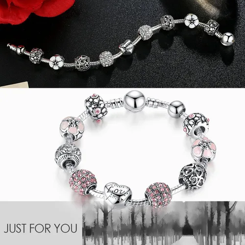 Vista 5 de Muerdou - Pulsera con dijes de mariposa y flor y cuentas de cristal de Murano para niñas y mujeres