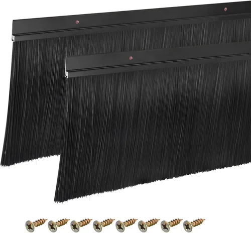 Vista 21 de uxcell 2 piezas barredor de cepillo inferior para puerta forma H base de aleación de aluminio con cepillo de nailon de 0.4 pulgadas para hogar