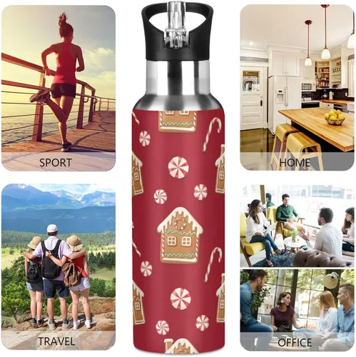 Vista 5 de Insulated Water Bottle 20 Oz, BPA-Free Sport Water Bottle for Gym Outdoor Travel School, Gingerbread Houses