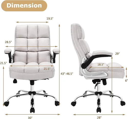 Vista 3 de Topment Silla giratoria de oficina en casa, silla de escritorio acolchada ajustable para computadora con respaldo ergonómico, reposabrazos abatible