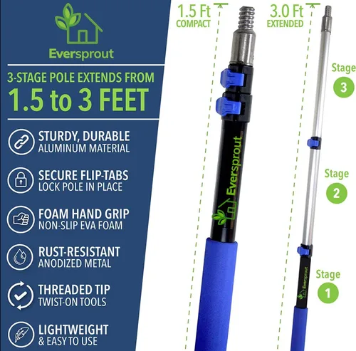 Vista 6 de EVERSPROUT Plumero de microfibra flexible de 3 pies para techo y ventilador, flexible para limpiar cualquier aspa, cabezal de cepillo extraíble