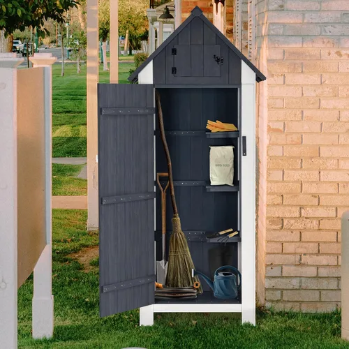 Vista 3 de Mcombo Gabinete de almacenamiento para exteriores, cobertizo de madera, organizador de cobertizo de jardín, casilleros de madera con madera de abeto