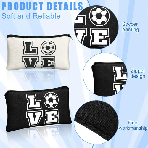 Vista 3 de Amylove Bolsa de maquillaje de fútbol, 20 piezas, bolsa de viaje con palabras, artículos de tocador con cremallera, portátil, para mujeres, amantes