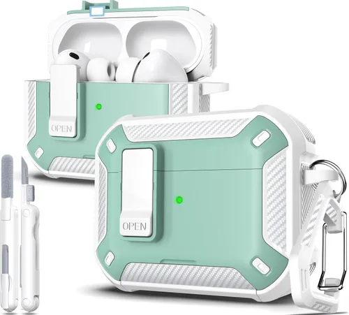 Vista 206 de R-fun Funda de carga compatible con AirPods de 2ª generación 2019, 1ª generación 2016, protección completa contra caídas, tapa desplegable