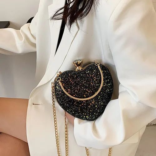 Vista 5 de U Scinan Bolso de mano con forma de corazón para mujer, bonito bolso de mano con lentejuelas