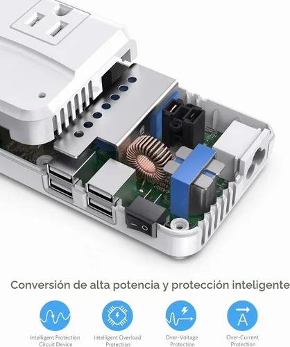 Vista 7 de BESTEK Adaptador de viaje universal convertidor de voltaje de 220 V a 110 V con carga USB de 6 A y 4 puertos, y adaptador de enchufe de Reino Blanco