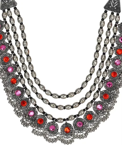 Vista 5 de Crunchy Fashion Bollywood - Collar de metal negro de plata oxidada estilo tradicional indiobohemio tribal tribal indio para mujer, Plata esterlina