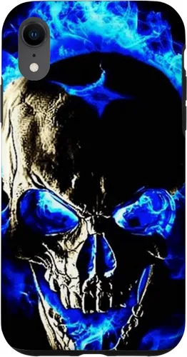 Vista 8 de iPhone 15 cabeza de calavera con fuego azul esqueleto gótico amantes decoración caso