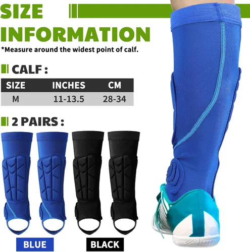 Vista 3 de 2 pares de espinilleras de fútbol para niños, calcetines protectores de tobillo de fútbol juvenil, accesorios de fútbol con almohadilla protectora