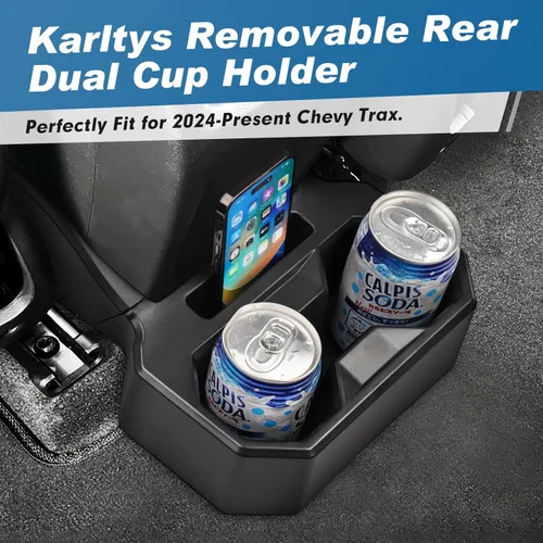 Vista 2 de Karltys Portavasos para asiento trasero de automóvil, bandeja organizadora de portavasos trasera fija con herramientas, accesorios interiores