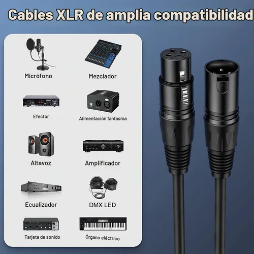Vista 4 de Cable XLR de 1.5 pies, 6 unidades, cables de micrófono, cable de altavoz de micrófono equilibrado de alta calidad con cable XLR macho a hembra DMX
