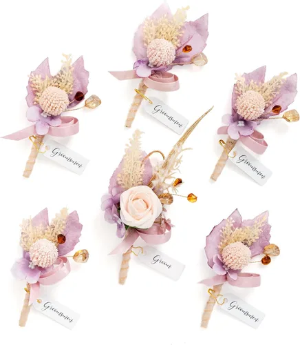 Vista 46 de Ling's Moment Boutonniere para Hombres Boda, Juego de 6, Novio y Padrinos Boutonniere para Boda Regreso a Casa Halloween Ceremonia Aniversario, Cena