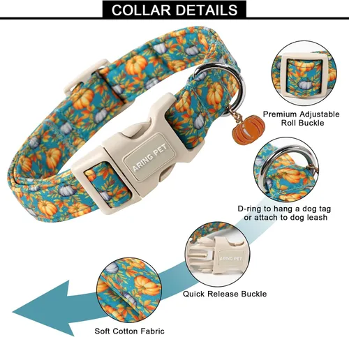 Vista 304 de Aring Pet Collar de algodón, ligero y ajustable, con hebilla de liberación rápida, para perros pequeños, medianos y grandes, para cachorros, S, Hoja