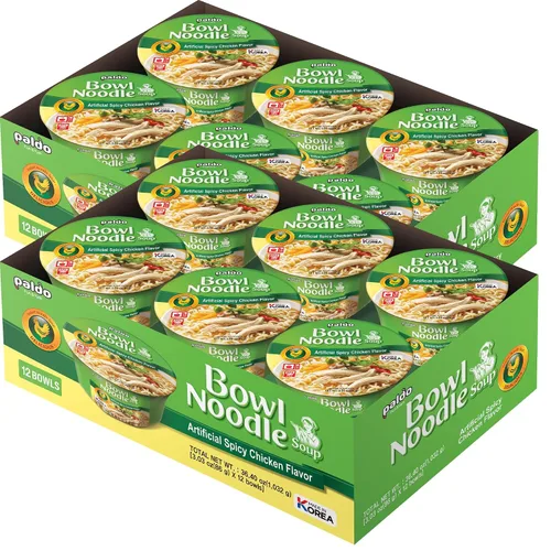 Vista 3 de Paldo Fun & Yum - Tazón de sopa de fideos instantáneos con caldo con sabor a pollo, paquete de 12, el mejor Ramyun coreano de estilo oriental