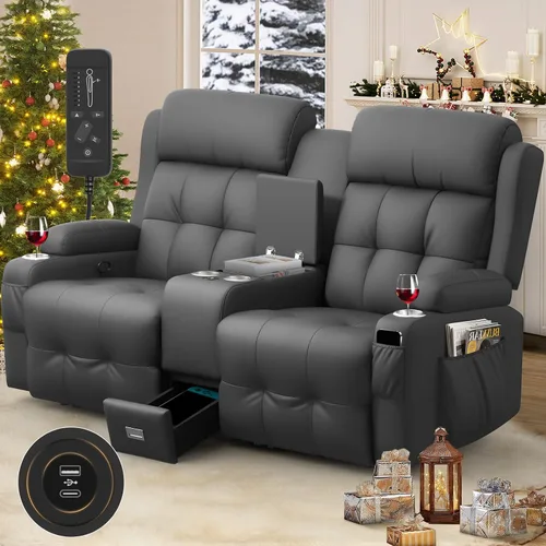Vista 72 de Sofá de Dos Plazas Reclinable, Sofá Reclinable de Masaje con Gran Capacidad de Peso, Silla de Dos Plazas para RV en Liquidación con Consola, USB