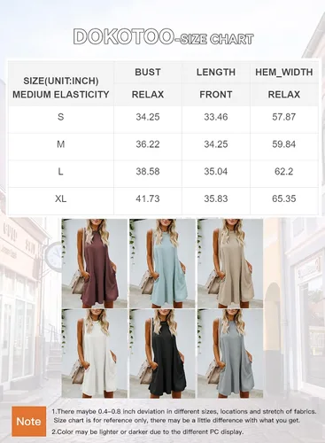 Vista 6 de Dokotoo Vestido de verano para mujer 2023, sin mangas, cuello redondo, minivestido sin mangas, vestido corto fluido con bolsillos