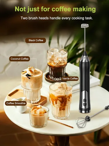 Vista 9 de Espumador de leche recargable de mano, espumador de café impermeable IP67 con pantalla digital de batería, espumador de leche eléctrico de 3