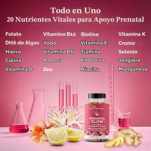 Vista 3 de Paquete prenatal natural – Multivitamínico prenatal Glow – Probióticos Momma para mamá y bebé
