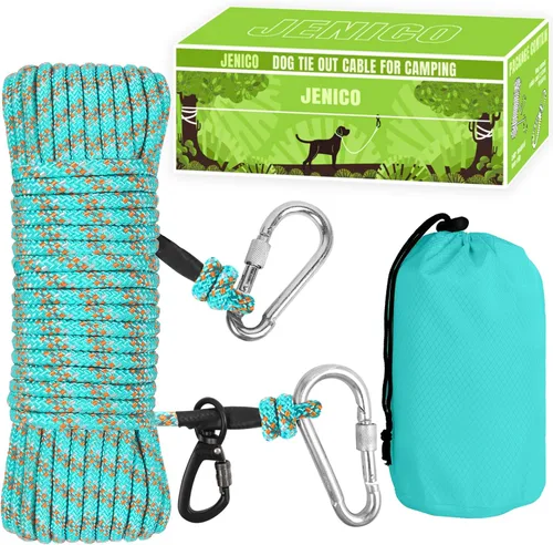 Vista 13 de Cable de Amarre para Perros para Acampar - Sistema de Polea Aérea Reflectante Portátil de 50ft/70ft/100ft para Perros de hasta 300lbs - Correa