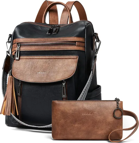 Vista 13 de Shrrie - Mochila de cuero para mujer, bolso de moda, mochila de cuero para mujer, mochila de viaje de diseñador, bolso de hombro convertible