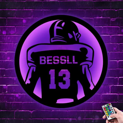 Vista 4 de Letrero de neón personalizado para jugador de fútbol, luz nocturna con degradado automático, luz nocturna LED de fútbol con nombre personalizado