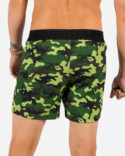 Vista 5 de Traje de baño tradicional de camuflaje verde militar, elástico en 4 direcciones, secado rápido, resistente al cloro, forro de compresión integrado