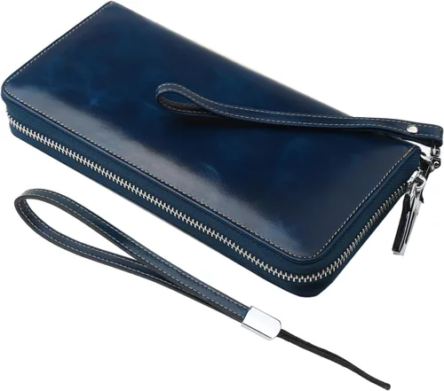 Vista 24 de Lavemi Pequeña cartera compacta para mujer, con bloqueo RFID, de piel auténtica, plegable, con ventanas de identificación