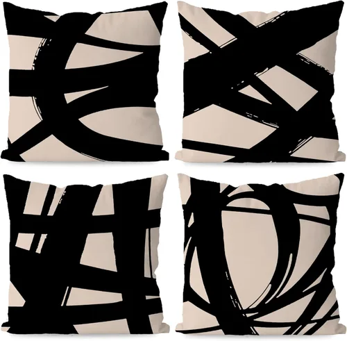 Vista 19 de KEUSPI Fundas de almohada decorativas negras y beige, juego de 4 fundas de almohada negras para sofá, decoración del hogar, estilo boho moderno