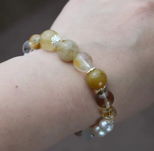 Vista 57 de Precious Gemstone Natural Crystal Healing Bracelet, Rutilated Quartz, Moonstone, Quartz Handmade Original Design Bracelet