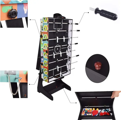 Vista 2 de DRM Mesa de juego deportiva plegable 4 en 1 de 4 pies, mesa combinada - Mesa de billar/billar, mesa de hockey de aire, mesa de tenis de mesa, mesa