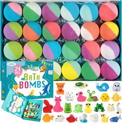 Vista 8 de Bombas de baño para niños con sorpresa en el interior, paquete de 24 bombas de baño para niños con juguetes en el interior, juego de regalo de baño