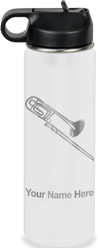 Vista 73 de LaserGram Botella de agua personalizada, trombón, acero inoxidable de doble pared aislada al vacío con popote superior, regalo grabado personalizado