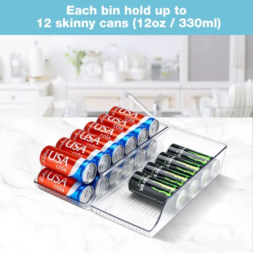 Vista 3 de Puricon Paquete de 4 contenedores organizadores de refrigerador, dispensador de latas, contenedor de alimentos enlatados para bebidas de soda