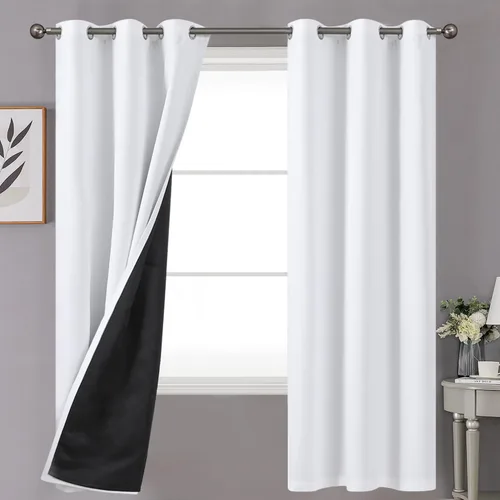 Vista 90 de YoungsTex - Cortinas 100% opacas para dormitorio, con aislamiento térmico y ojales, cortinas oscuras negras con capa pesada para ventana de sala