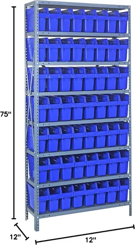 Vista 199 de Quantum QSBU-245BK Heavy Duty Shelving Unit with (7) Shelves and (24) QUS245 Black Bins for Garage Warehouse Storage Distribution 400 lb Load