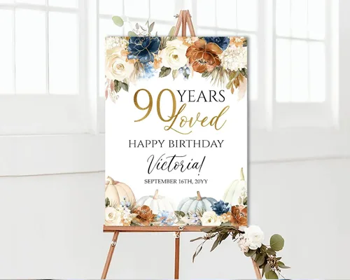 Vista 12 de 90th Birthday Welcome Sign with Photo, 90 Years Loved Poster, Personalized Milestone Celebration Decoration, Elegant Entryway Display, Custom Party