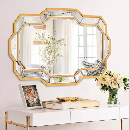 Vista 12 de Espejos dorados para decoración, espejo de pared grande de 36 x 24 pulgadas con vidrio biselado, espejo rectangular moderno para baño, entrada