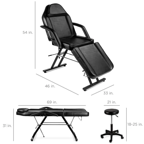 Vista 7 de Nueva camilla/silla de masajes, para barberías, tratamientos de belleza, faciales, tatuajes, equipo para salón, incluye banquito