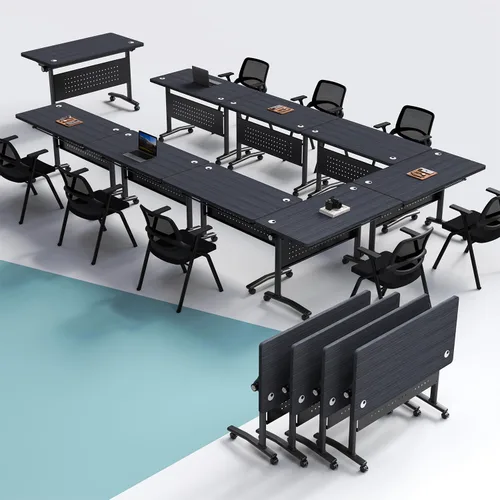 Vista 14 de Paquete de 4 mesas de conferencias plegables, mesa de entrenamiento móvil Walnut 1