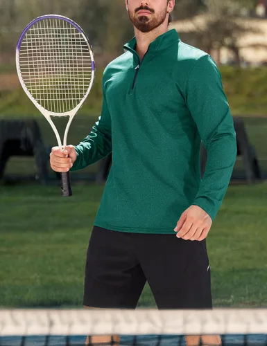 Vista 11 de MAGCOMSEN Sudadera de golf de manga larga con forro polar para hombre, con cremallera de 1/4, térmica, para correr