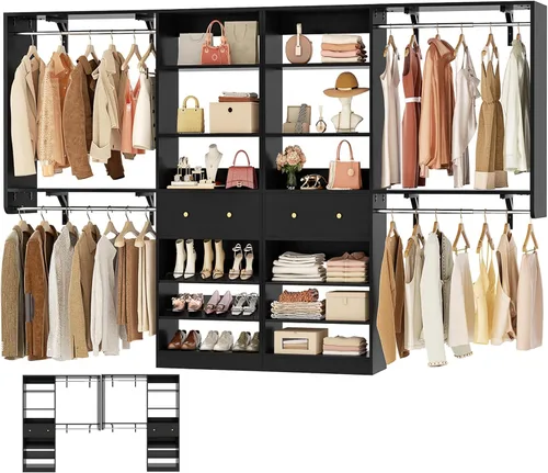 Vista 11 de Sistema de armario con cajón: sistema organizador reversible de madera de 5 pies con 2 varillas para colgar y estante ajustable, organizadores