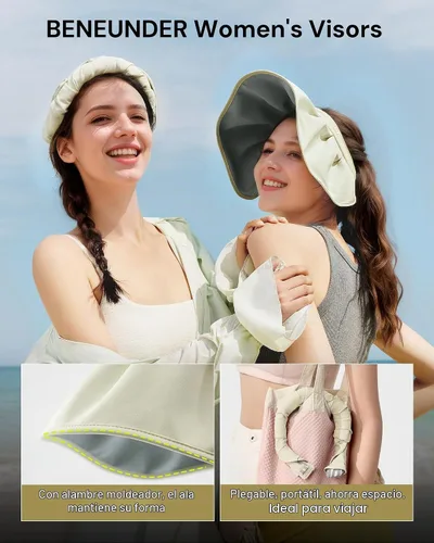 Vista 3 de BENEUNDER Sheel Sombreros de sol para mujer de ala ancha plegable protección UV UPF50+ Viseras para viajes al aire libre vacaciones Beige