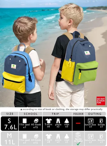 Vista 6 de Mochila de preescolar para niños y niñas, para escuela y viajes, mochilas mini para niños pequeños, bolsa para primaria y jardín de infantes, 11.6