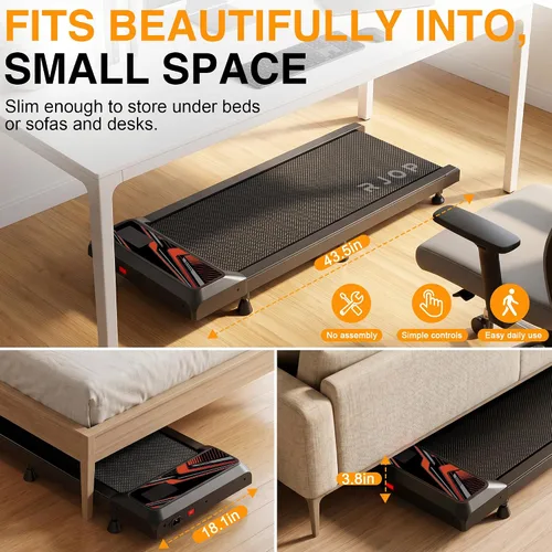 Vista 3 de RJOP 2.5HP Walking Mat with Incline Pad, Under Desk Treadmill for Home Gym