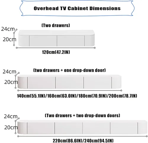 Vista 2 de Consola flotante de TV para montaje en pared, gran unidad negra con cajones de almacenamiento y soporte de enrutador, 94.5 x 7.9 x 9.4 in